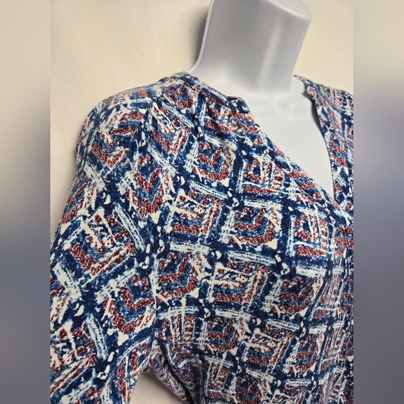 Max Jeans S Slinky Stretch Knit Pullover Top Adjustable Sleeve Geometric Print - Picture 3 of 7